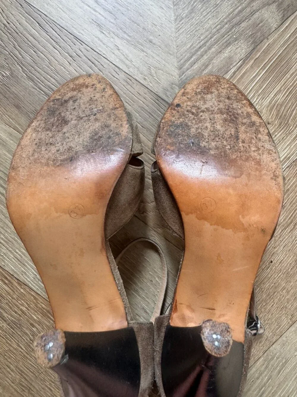 Maud Frizon Paris Vintage Suede D'Orsay Heels Metallic Toe 37